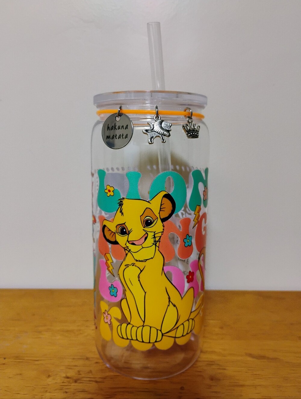 *HANDMADE* THE LION KING ACRYLIC TUMBLER WITH CHARMS 16 oz.